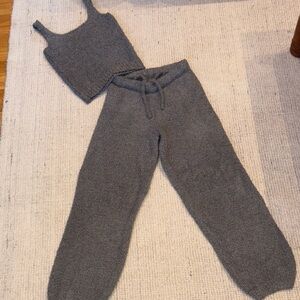 Skims Set,Cozy Gray Knit Tank and Lounge Pants Set
